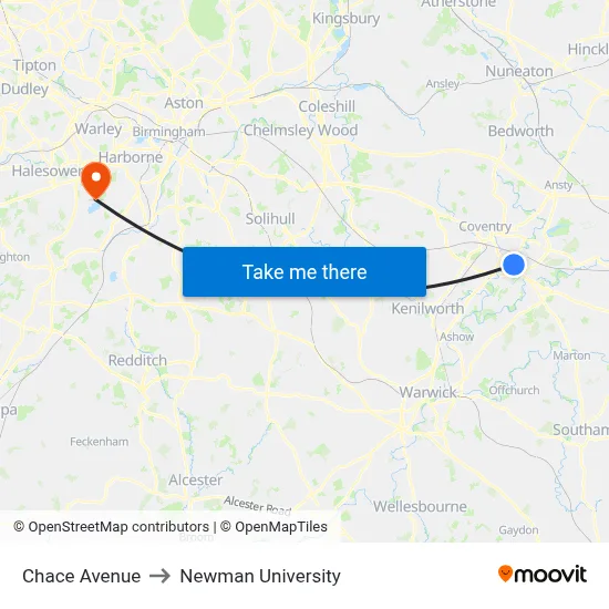 Chace Avenue to Newman University map