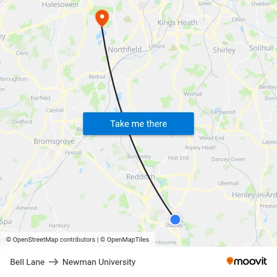 Bell Lane to Newman University map