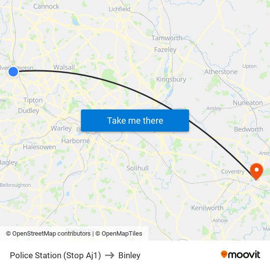 Police Station (Stop Aj1) to Binley map