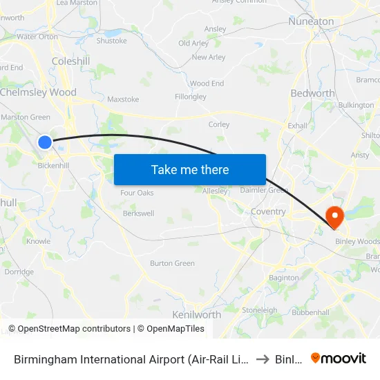 Birmingham International Airport (Air-Rail Link) to Binley map