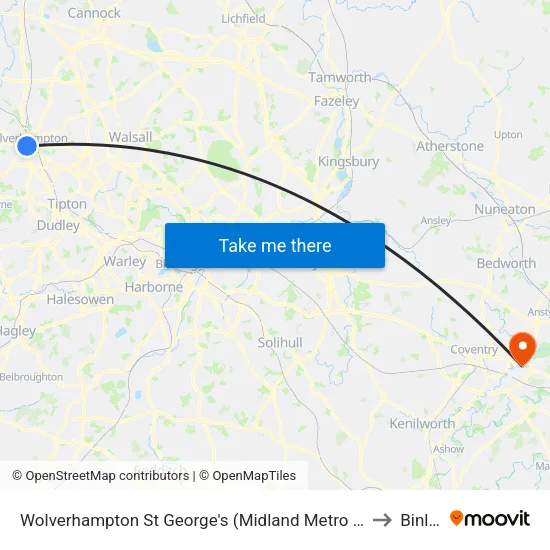 Wolverhampton St George's (West Midlands Metro) to Binley map