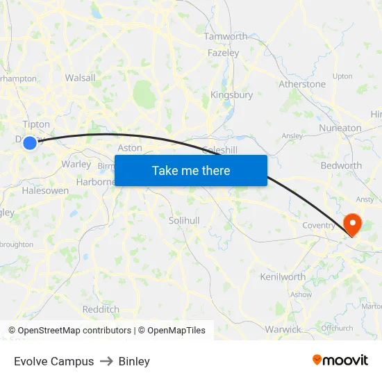 Evolve Campus to Binley map