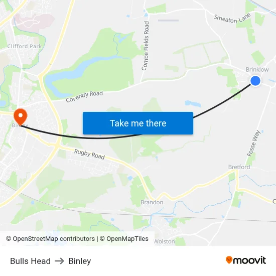 Bulls Head to Binley map