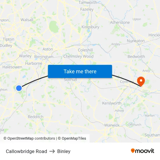 Callowbridge Road to Binley map