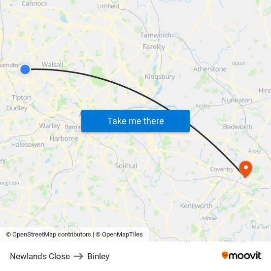 Newlands Close to Binley map