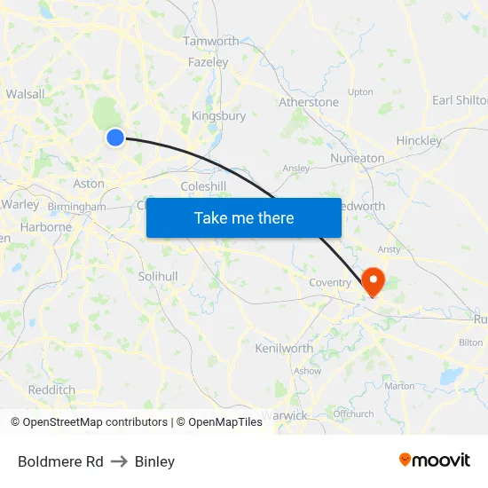 Boldmere Rd to Binley map