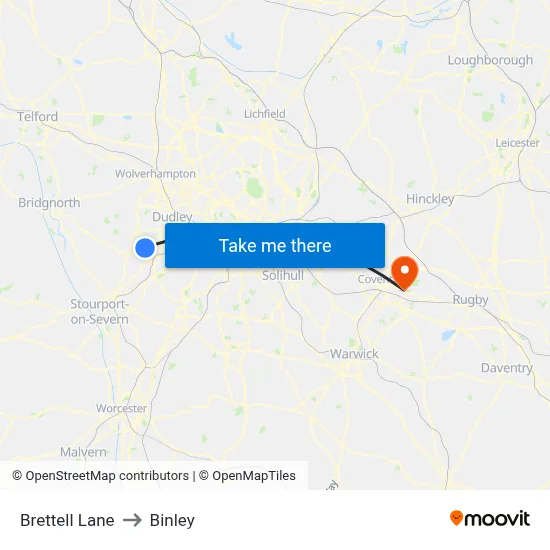 Brettell Lane to Binley map