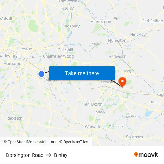 Dorsington Road to Binley map