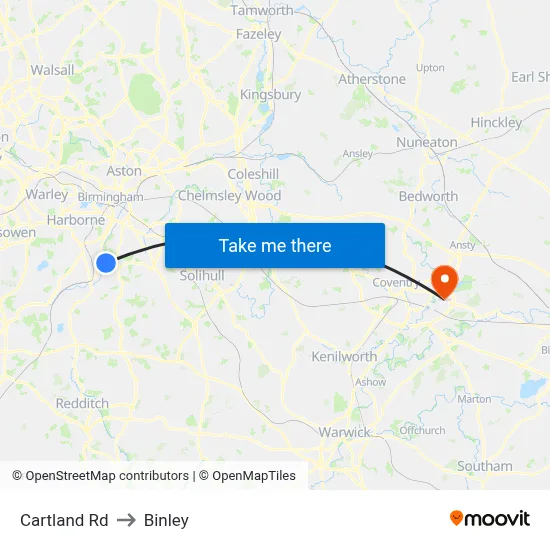 Cartland Rd to Binley map