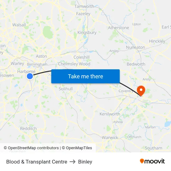 Blood & Transplant Centre to Binley map