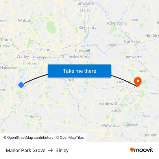 Manor Park Grove to Binley map