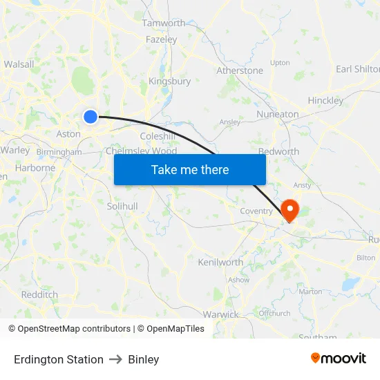 Erdington Station to Binley map