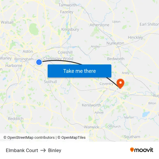 Elmbank Court to Binley map