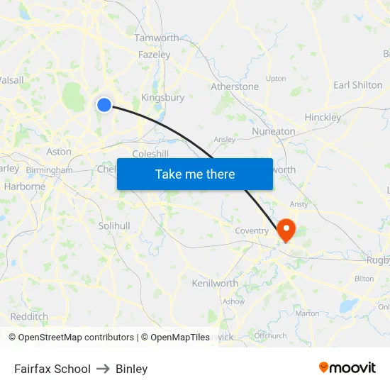 Fairfax School to Binley map