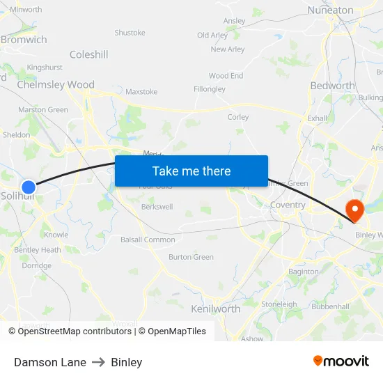 Damson Lane to Binley map