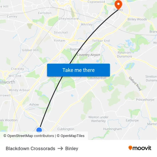 Blackdown Crossorads to Binley map