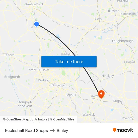 Eccleshall Road Shops to Binley map
