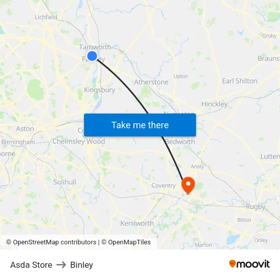 Asda Store to Binley map