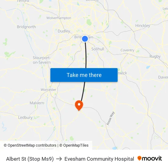 Albert Street to Evesham Community Hospital map