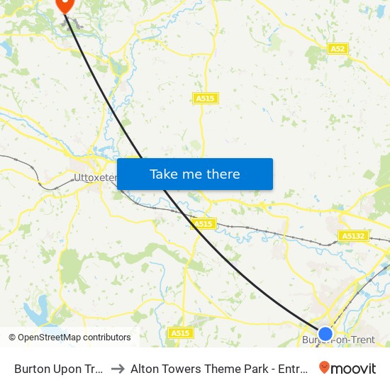 Burton Upon Trent to Alton Towers Theme Park - Entrance map
