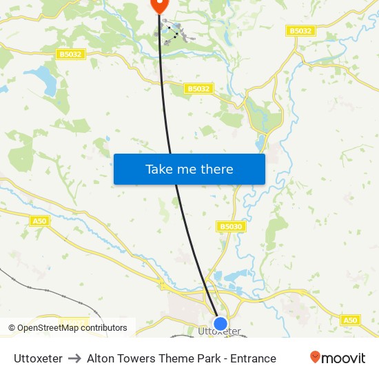 Uttoxeter to Alton Towers Theme Park - Entrance map