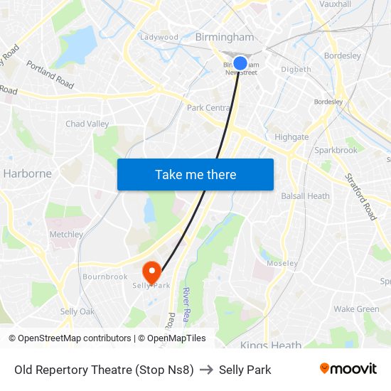 Old Repertory Theatre (Stop Ns8) to Selly Park map