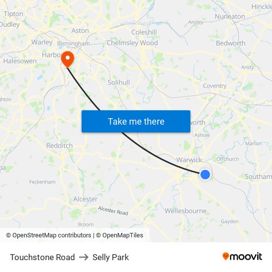 Touchstone Road to Selly Park map