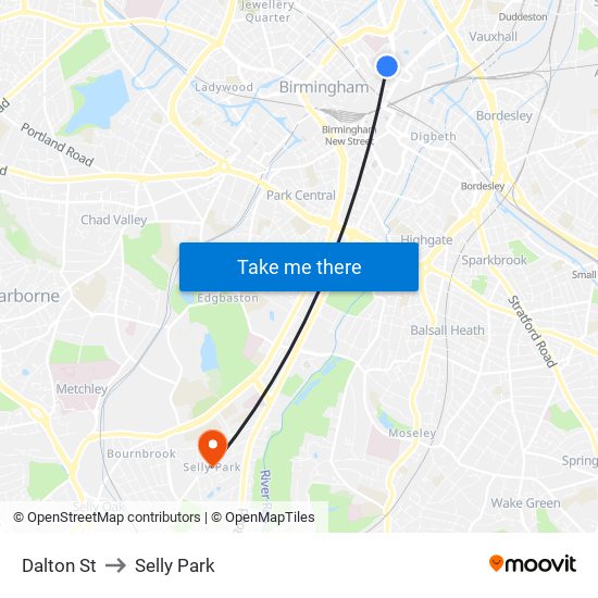 Dalton St to Selly Park map