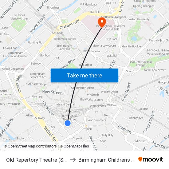 Old Repertory Theatre (Stop Ns8) to Birmingham Children's Hospital map
