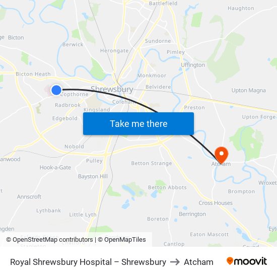 Royal Shrewsbury Hospital – Shrewsbury to Atcham map