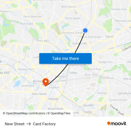 New Street to Card Factory map