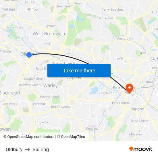 Oldbury to Bullring map