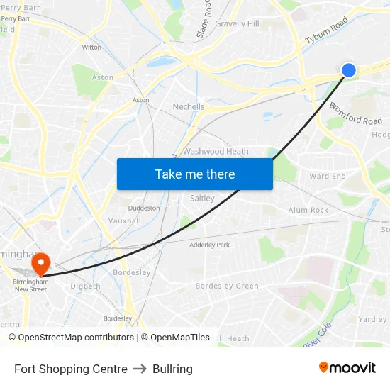 Fort Shopping Centre to Bullring map