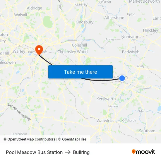 Pool Meadow Bus Station to Bullring map