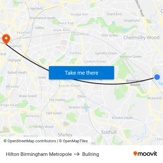 Hilton Birmingham Metropole to Bullring map