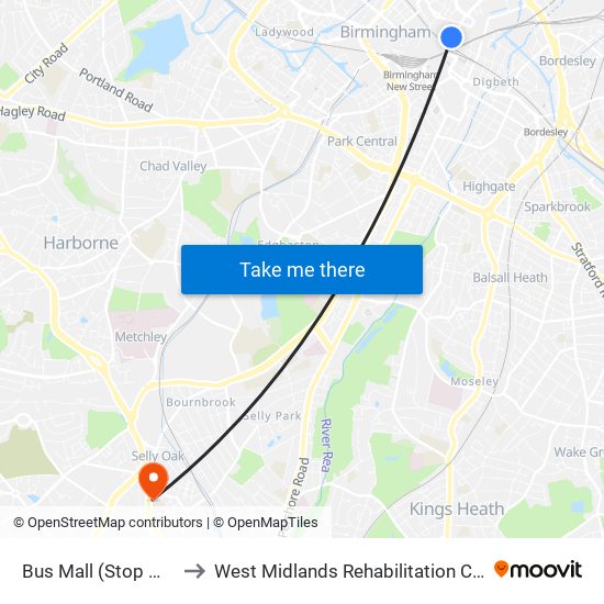 Bus Mall (Stop Ms8) to West Midlands Rehabilitation Centre map