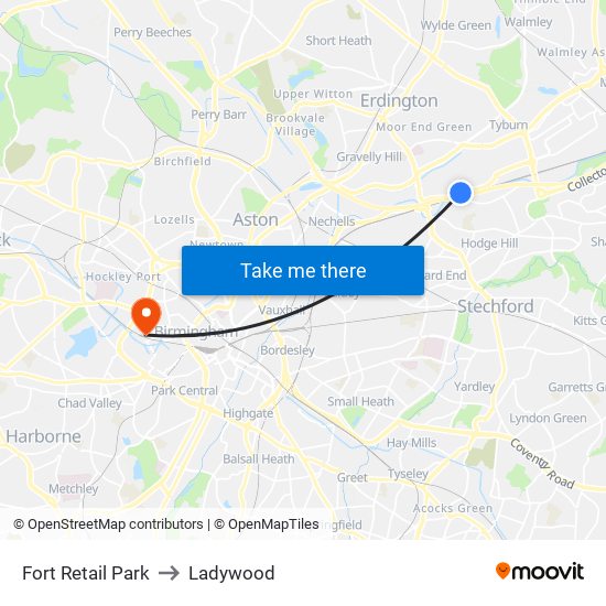 Fort Retail Park to Ladywood map