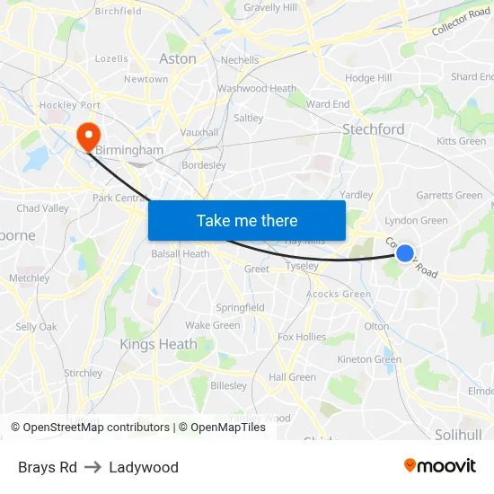 Brays Rd to Ladywood map