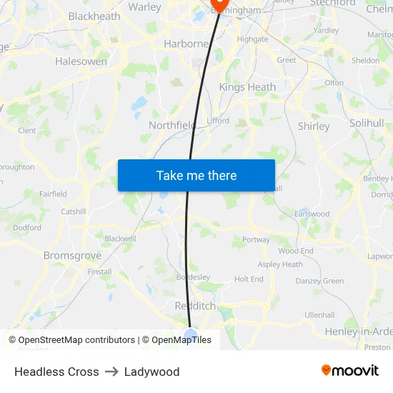Headless Cross to Ladywood map