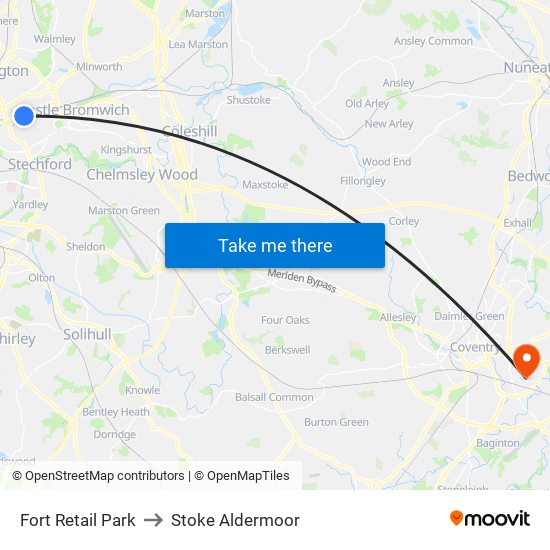 Fort Retail Park to Stoke Aldermoor map
