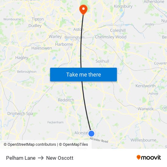 Pelham Lane to New Oscott map