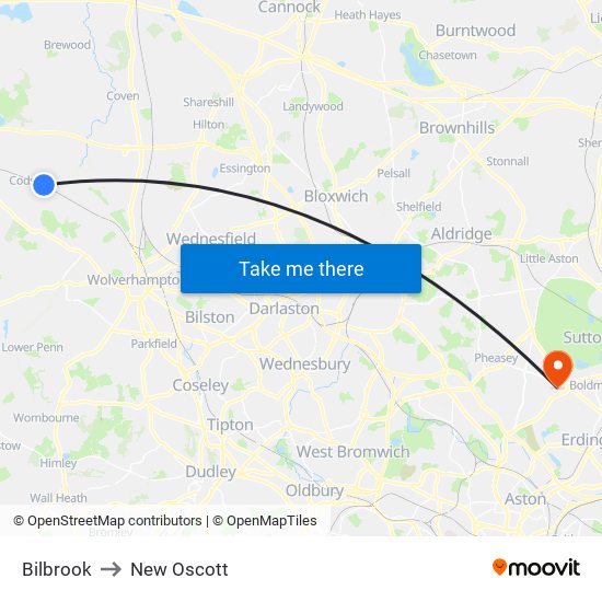 Bilbrook to New Oscott map