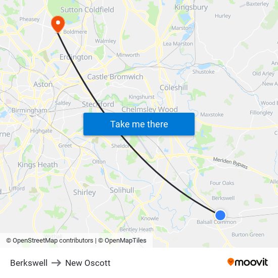 Berkswell to New Oscott map