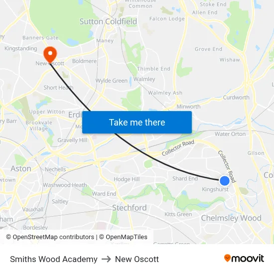 Smiths Wood Academy to New Oscott map