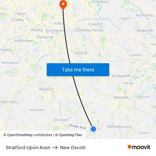 Stratford-Upon-Avon to New Oscott map