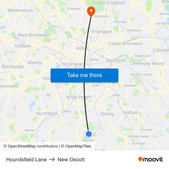 Houndsfield Lane to New Oscott map