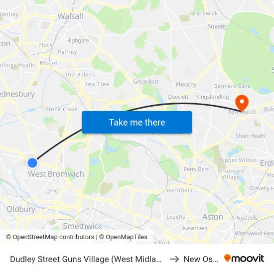 Dudley Street Guns Village (West Midlands Metro) to New Oscott map