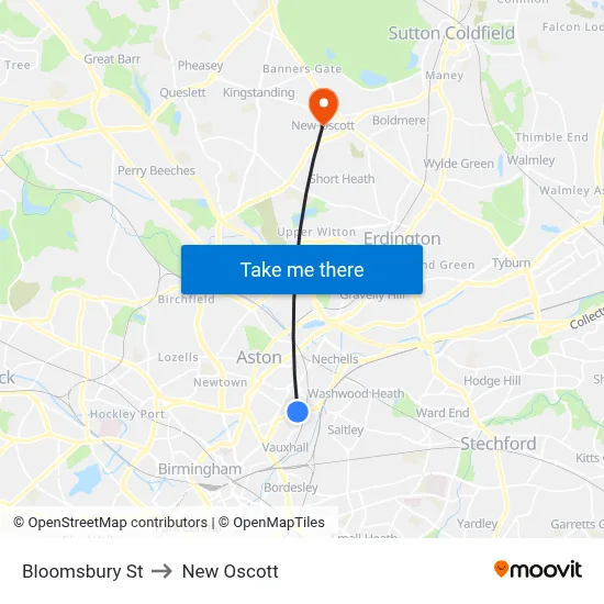 Bloomsbury St to New Oscott map
