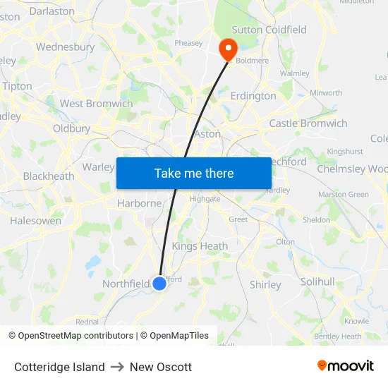 Cotteridge Island to New Oscott map