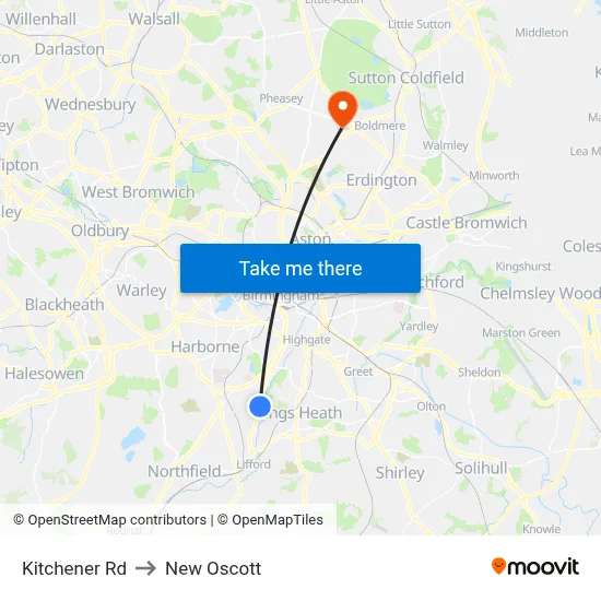 Kitchener Rd to New Oscott map